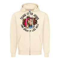 Sandshell tease it to jesus and spray it like hell leopard western raglan baseba Zipper Hoodie - ArtChic