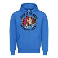 True Royal tease it to jesus and spray it like hell leopard western raglan baseba Zipper Hoodie - ArtChic