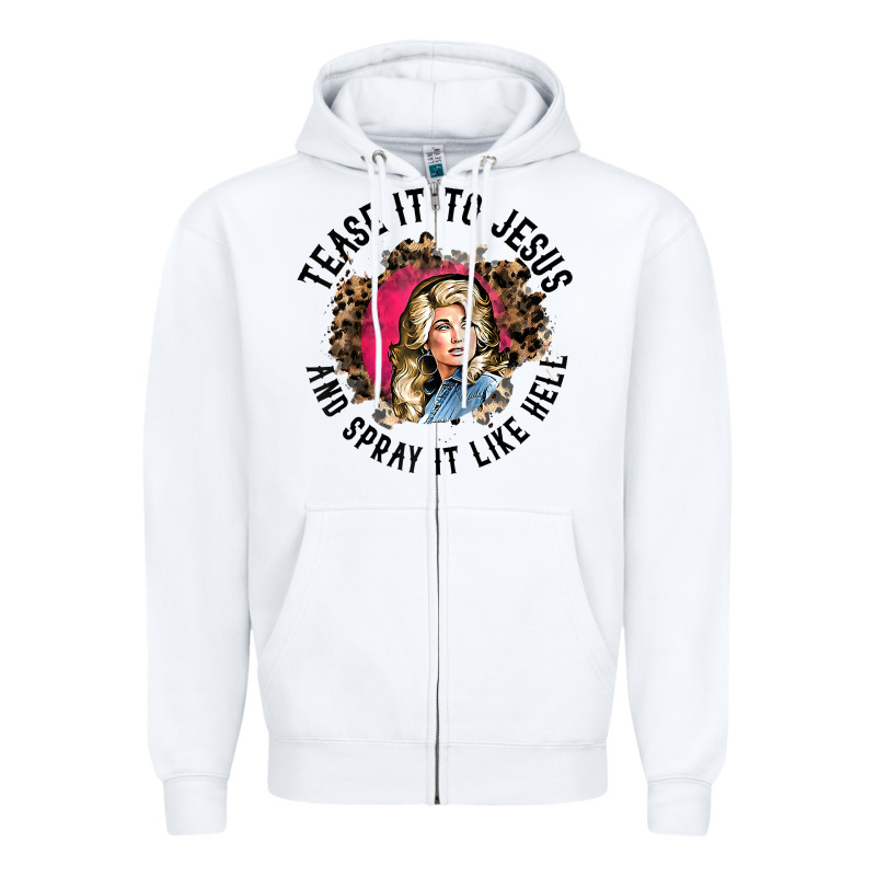 Tease It To Jesus And Spray It Like Hell Leopard Western Raglan Baseba Zipper Hoodie by ArtChic | Teevron