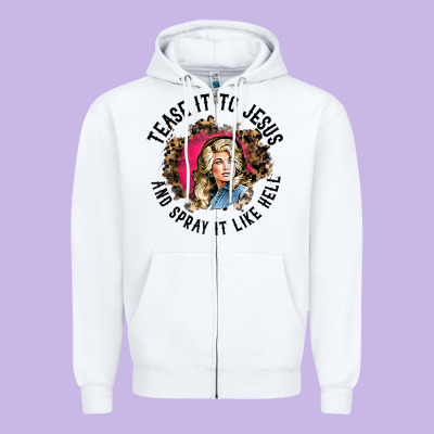 Tease It To Jesus And Spray It Like Hell Leopard Western Raglan Baseba Zipper Hoodie Designed By Artchic