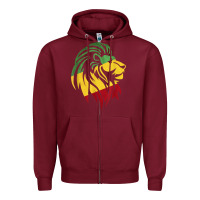 Burgundy Lion of Judah Reggae, Rasta, Ethiopia Jamaican Roots Zipper Hoodie - ArtChic