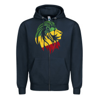 Navy Lion of Judah Reggae, Rasta, Ethiopia Jamaican Roots Zipper Hoodie - ArtChic