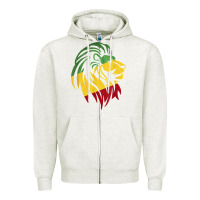 Oatmeal Heather Lion of Judah Reggae, Rasta, Ethiopia Jamaican Roots Zipper Hoodie - ArtChic