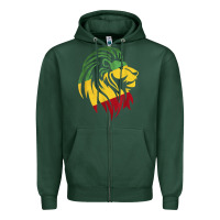 Sports Green Lion of Judah Reggae, Rasta, Ethiopia Jamaican Roots Zipper Hoodie - ArtChic
