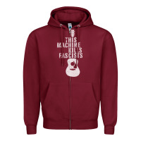 Burgundy This Machine Kills Fascists Zipper Hoodie - ArtChic
