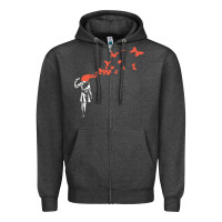 Charcoal Heather banksy headshot butterfly Zipper Hoodie - ArtChic