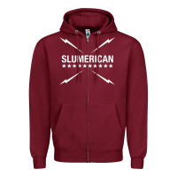 Burgundy slumerican Zipper Hoodie - ArtChic