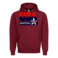 Burgundy usa basketball Zipper Hoodie - ArtChic