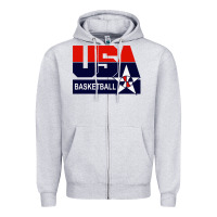 Heather Grey usa basketball Zipper Hoodie - ArtChic