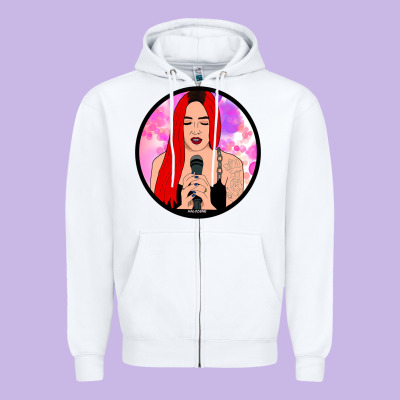 Red Hair Girl Singing Zipper Hoodie Designed By Artchic