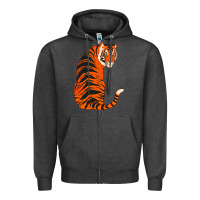 Charcoal Heather tiger Zipper Hoodie - ArtChic