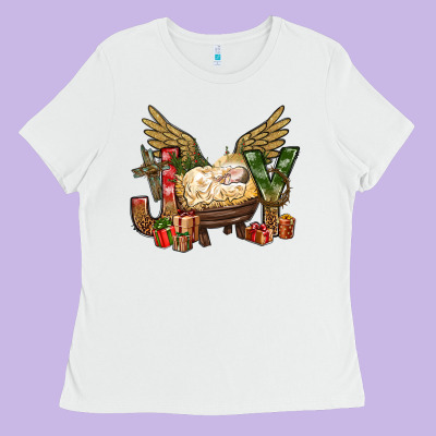 Joy Christmas With Baby Jesus Bbs Ladies Tee Designed By Bundleandbundleshop