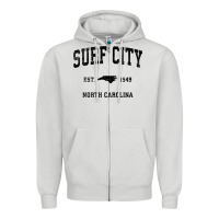 Dove Grey Surf City North Carolina Nc Vintage Sports Design Black Prin Zipper Hoodie - StudioElite