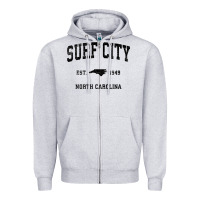 Heather Grey Surf City North Carolina Nc Vintage Sports Design Black Prin Zipper Hoodie - StudioElite