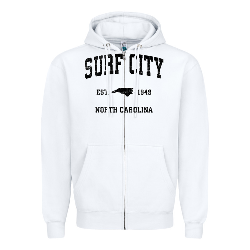 Surf City North Carolina Nc Vintage Sports Design Black Prin Zipper Hoodie by StudioElite | Teevron