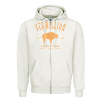 Oatmeal Heather vermillion south dakota bison distressed design t shirt Zipper Hoodie - StudioElite