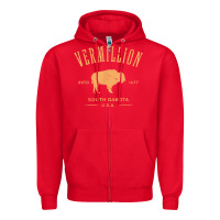 Red vermillion south dakota bison distressed design t shirt Zipper Hoodie - StudioElite