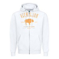 White vermillion south dakota bison distressed design t shirt Zipper Hoodie - StudioElite