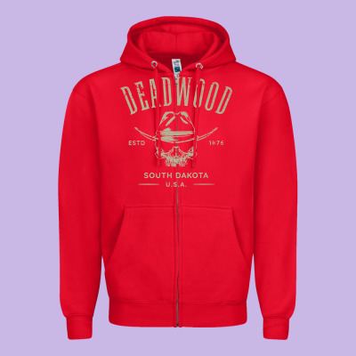 Deadwood South Dakota Usa Distressed Skull Design Souvenir Premium T S Zipper Hoodie Designed By Studioelite