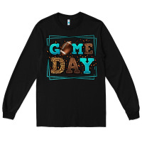 Black Game day American Football leopard frame Long Sleeve Tee - LillyAllenDesigns