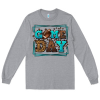 Heather Grey Game day American Football leopard frame Long Sleeve Tee - LillyAllenDesigns