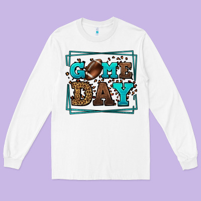 Game Day American Football Leopard Frame Long Sleeve Tee Designed By Lillyallendesigns