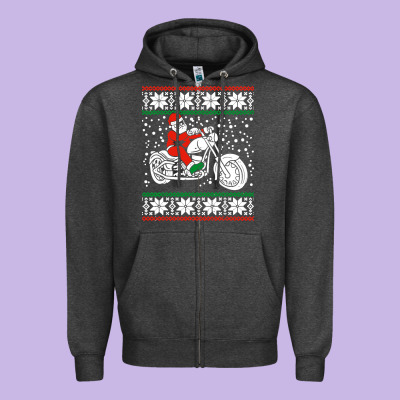 Santa Ridin Motocycle Zipper Hoodie Designed By Studioelite
