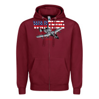 Burgundy Military Airplane A-10 Warthog American Flag Zipper Hoodie - StudioElite