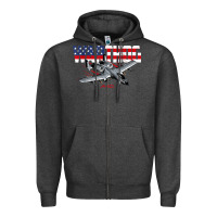 Charcoal Heather Military Airplane A-10 Warthog American Flag Zipper Hoodie - StudioElite
