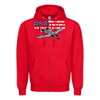 Red Military Airplane A-10 Warthog American Flag Zipper Hoodie - StudioElite