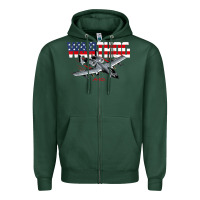 Sports Green Military Airplane A-10 Warthog American Flag Zipper Hoodie - StudioElite