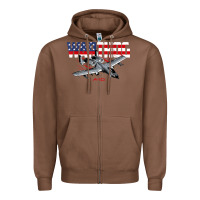 Chestnut Military Airplane A-10 Warthog American Flag Zipper Hoodie - StudioElite