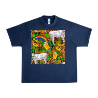 Navy St. Patricks Cow With Rainbow And Beer Seamless Urban Heavy Tee - FaDigitalArtStudio
