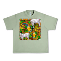 Oil Green St. Patricks Cow With Rainbow And Beer Seamless Urban Heavy Tee - FaDigitalArtStudio