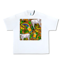 White St. Patricks Cow With Rainbow And Beer Seamless Urban Heavy Tee - FaDigitalArtStudio