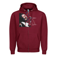 Burgundy Original Portrait of Luciano Pavarotti Zipper Hoodie - StudioElite
