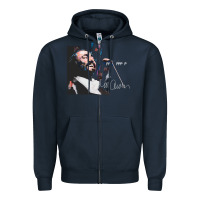 Navy Original Portrait of Luciano Pavarotti Zipper Hoodie - StudioElite