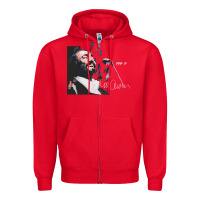 Red Original Portrait of Luciano Pavarotti Zipper Hoodie - StudioElite