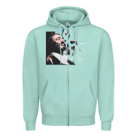 Seafoam Original Portrait of Luciano Pavarotti Zipper Hoodie - StudioElite