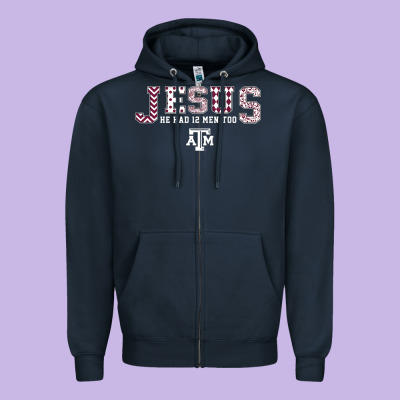 Texas A&m Aggies Jesus - Had 12 Men - Patterned Zipper Hoodie Designed By Pixelflow