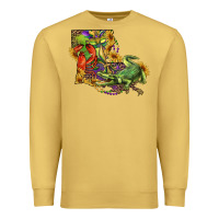 Antique Gold louisiana map with mardi gras crocodile Premium Sweatshirt - RanaPortraitStore