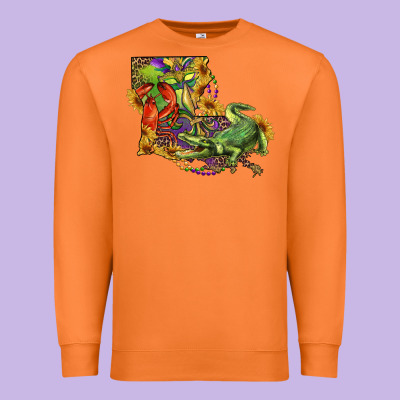 Louisiana Map With Mardi Gras Crocodile Premium Sweatshirt Designed By Ranaportraitstore