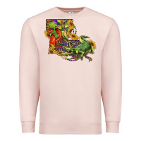 Pale Pink louisiana map with mardi gras crocodile Premium Sweatshirt - RanaPortraitStore