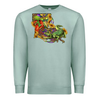 Seafoam louisiana map with mardi gras crocodile Premium Sweatshirt - RanaPortraitStore