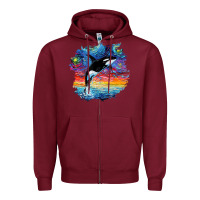 Burgundy Orca Killer Whale Starry Night Impressionist Dog Art By Aja Zipper Hoodie - PixelFlow