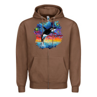 Chestnut Orca Killer Whale Starry Night Impressionist Dog Art By Aja Zipper Hoodie - PixelFlow