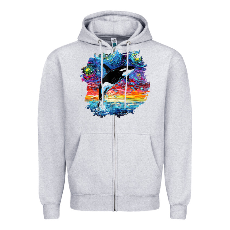 Orca Killer Whale Starry Night Impressionist Dog Art By Aja Zipper Hoodie by PixelFlow | Teevron