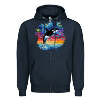 Navy Orca Killer Whale Starry Night Impressionist Dog Art By Aja Zipper Hoodie - PixelFlow