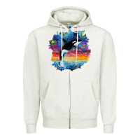 Oatmeal Heather Orca Killer Whale Starry Night Impressionist Dog Art By Aja Zipper Hoodie - PixelFlow