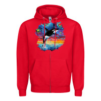Red Orca Killer Whale Starry Night Impressionist Dog Art By Aja Zipper Hoodie - PixelFlow